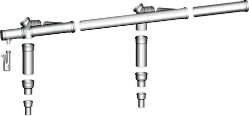 Montageset mit mehreren Rohrteilen und Verbindern für HVAC-Anlagen, geeignet für raumluftabhängige Systeme, Hersteller: Wolf.